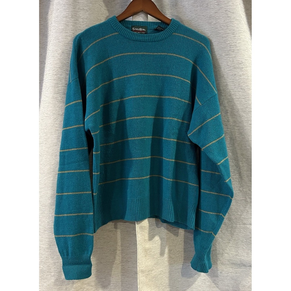 Vintage Savile Row Striped 100% Virgin Wool Sweater Size XL